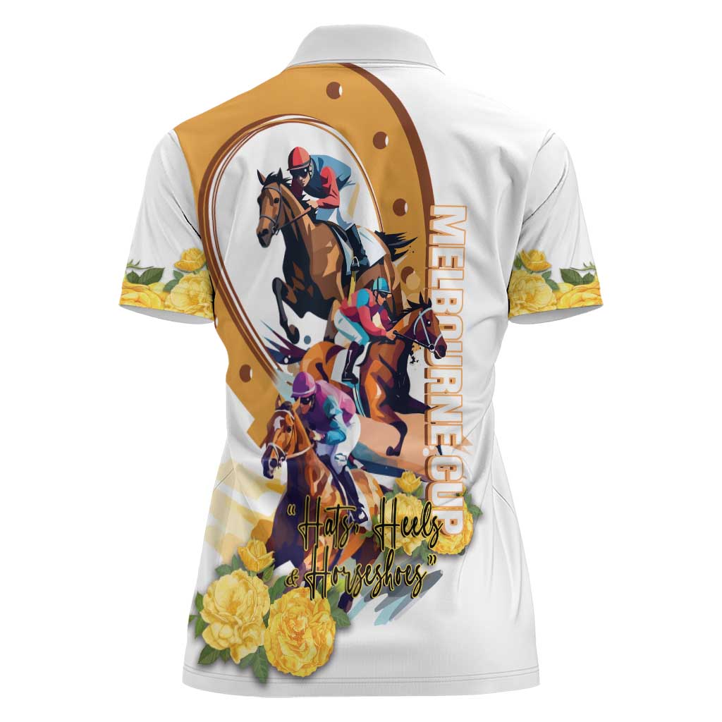 Melbourne Cup Australia Women Polo Shirt Horse Racing Horseshoe Mix Yellow Roses - Wonder Print Shop