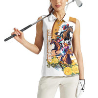 Melbourne Cup Australia Women Sleeveless Polo Shirt Horse Racing Horseshoe Mix Yellow Roses - Wonder Print Shop
