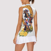 Melbourne Cup Australia Women Sleeveless Polo Shirt Horse Racing Horseshoe Mix Yellow Roses - Wonder Print Shop