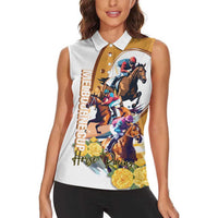 Melbourne Cup Australia Women Sleeveless Polo Shirt Horse Racing Horseshoe Mix Yellow Roses - Wonder Print Shop