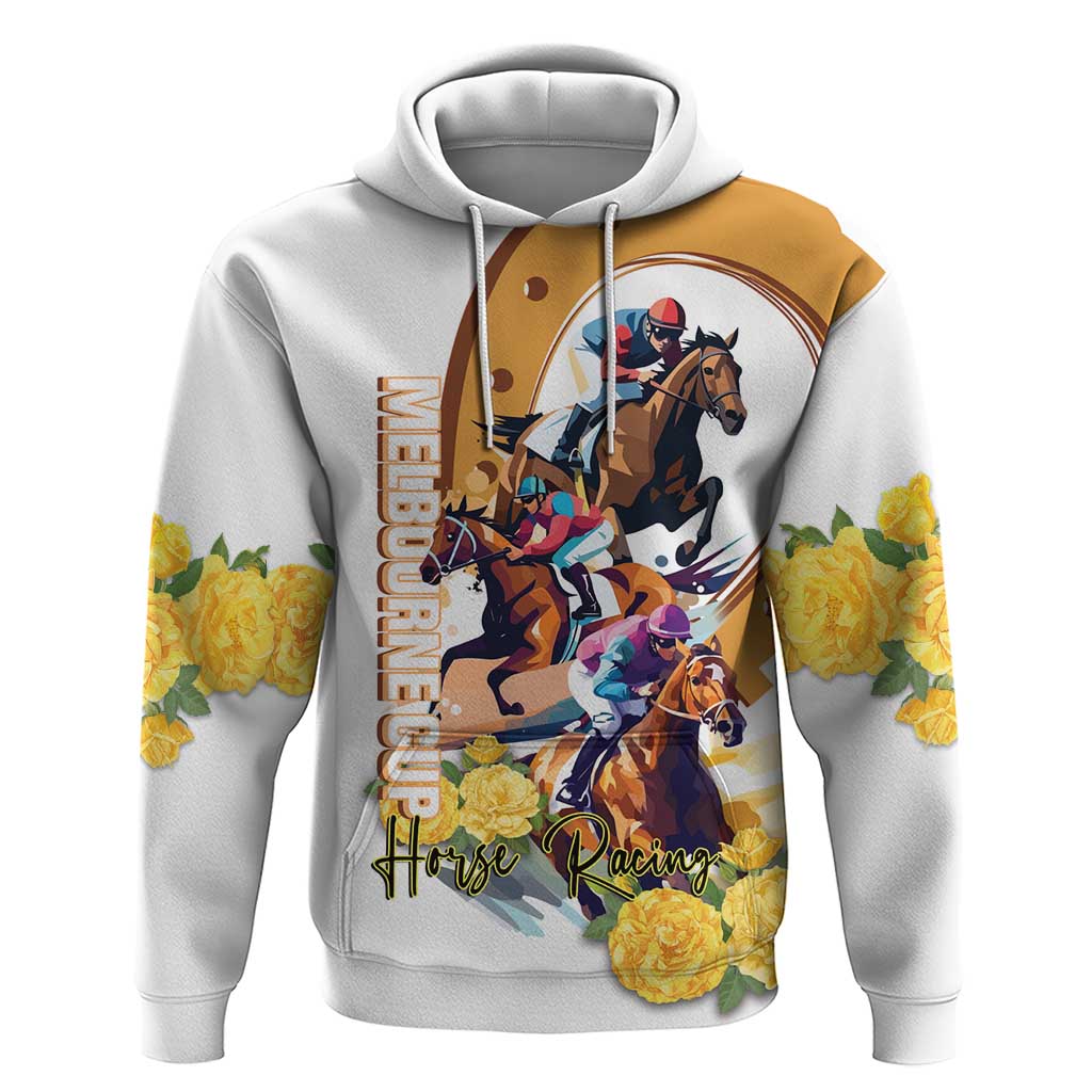Melbourne Cup Australia Zip Hoodie Horse Racing Horseshoe Mix Yellow Roses - Wonder Print Shop