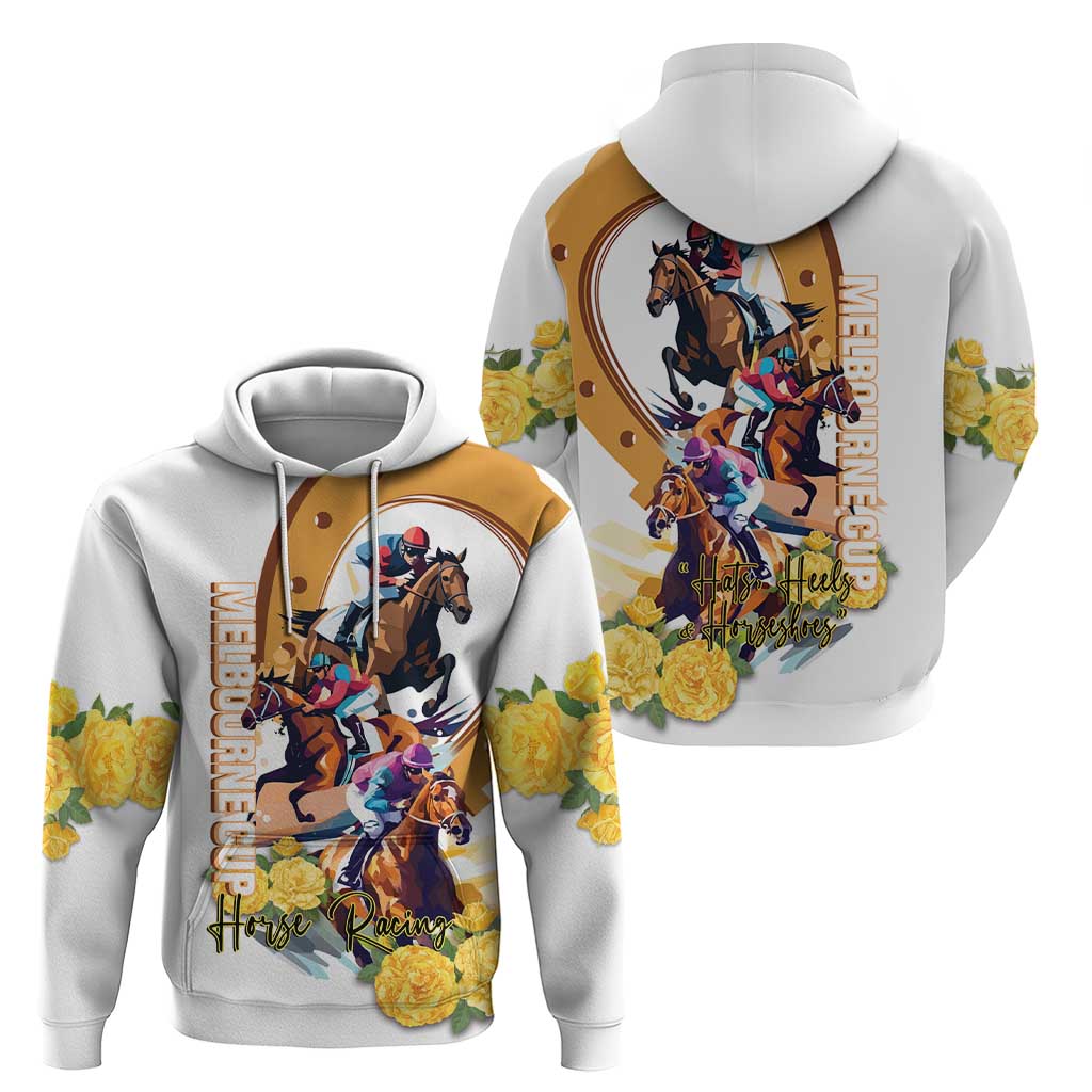 Melbourne Cup Australia Zip Hoodie Horse Racing Horseshoe Mix Yellow Roses - Wonder Print Shop