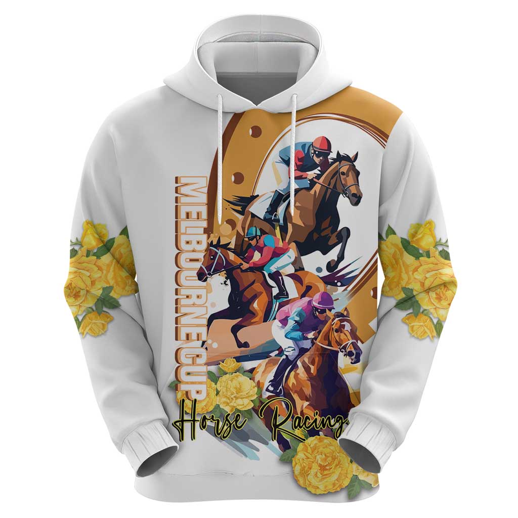 Melbourne Cup Australia Zip Hoodie Horse Racing Horseshoe Mix Yellow Roses - Wonder Print Shop