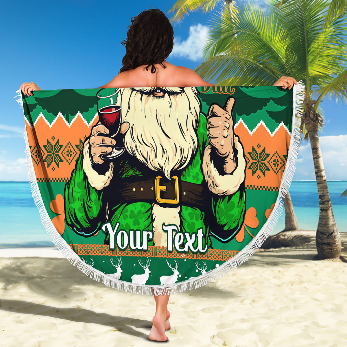 Personalised Ireland Christmas Beach Blanket Irish Santa Claus Nollaig Shona Duit - Wonder Print Shop