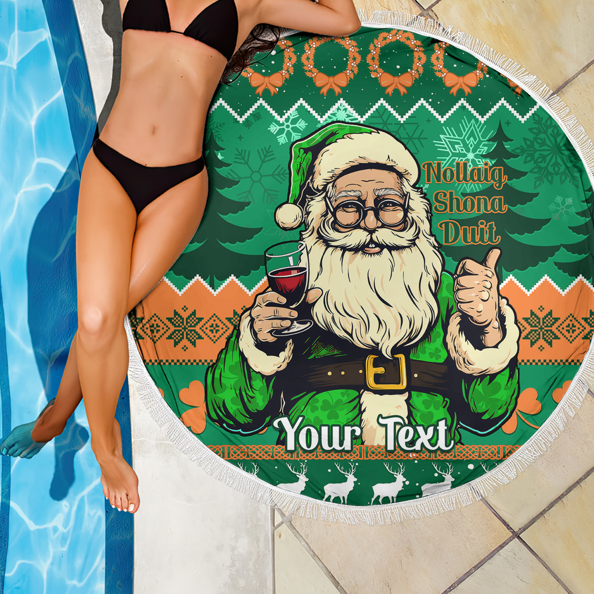 Personalised Ireland Christmas Beach Blanket Irish Santa Claus Nollaig Shona Duit - Wonder Print Shop