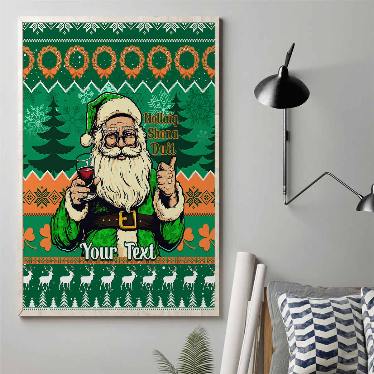 Personalised Ireland Christmas Canvas Wall Art Irish Santa Claus Nollaig Shona Duit - Wonder Print Shop