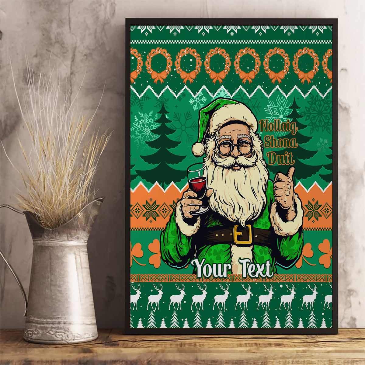 Personalised Ireland Christmas Canvas Wall Art Irish Santa Claus Nollaig Shona Duit - Wonder Print Shop