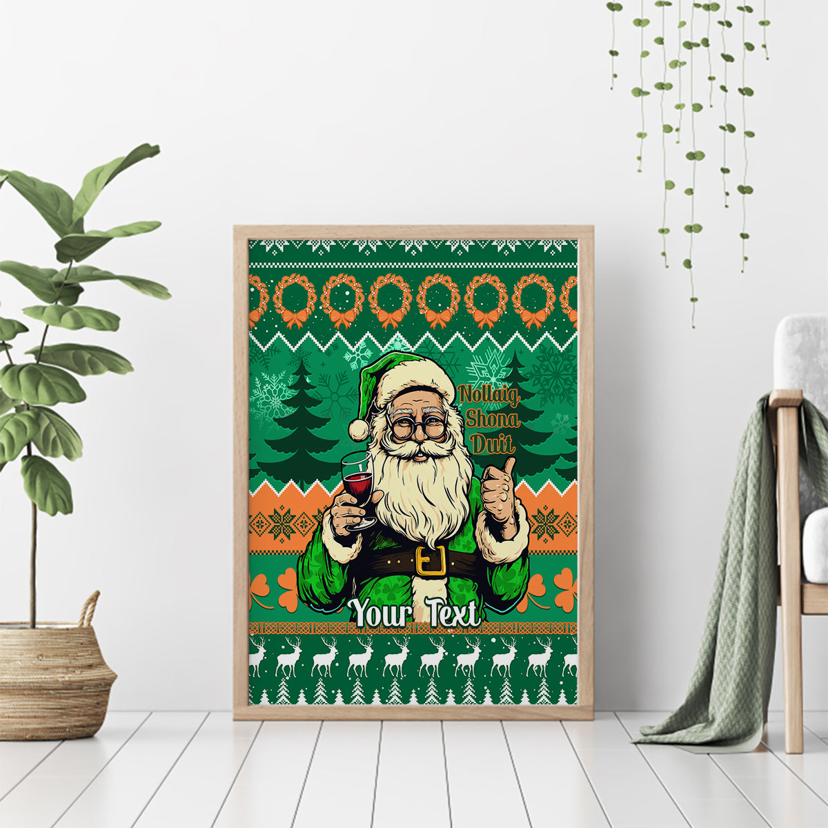Personalised Ireland Christmas Canvas Wall Art Irish Santa Claus Nollaig Shona Duit - Wonder Print Shop