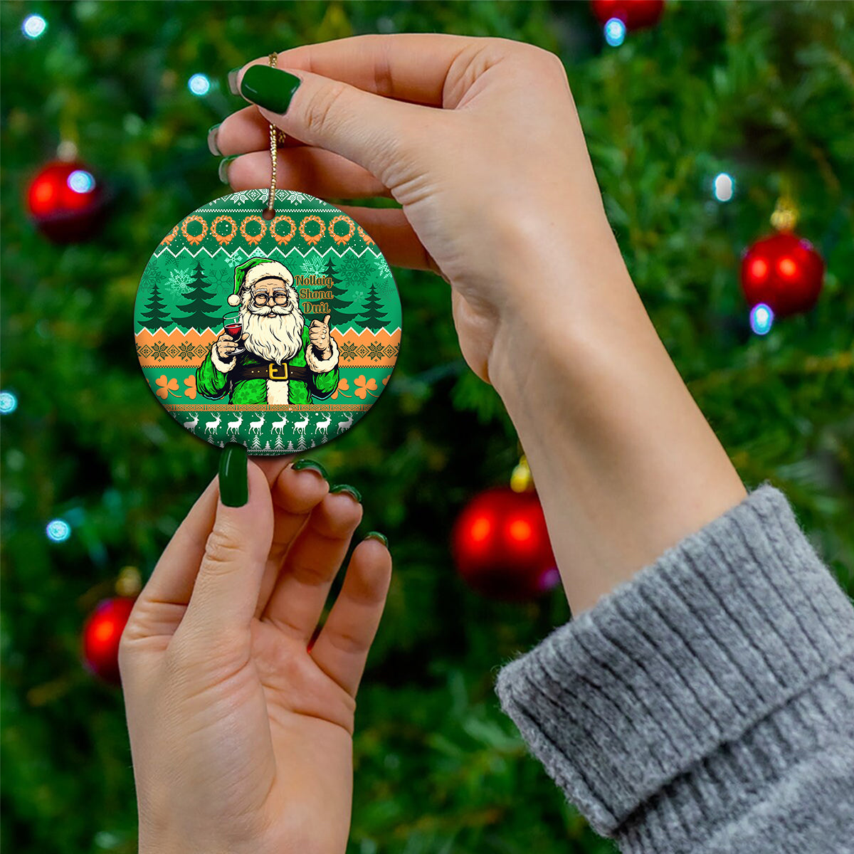 Personalised Ireland Christmas Ceramic Ornament Irish Santa Claus Nollaig Shona Duit - Wonder Print Shop