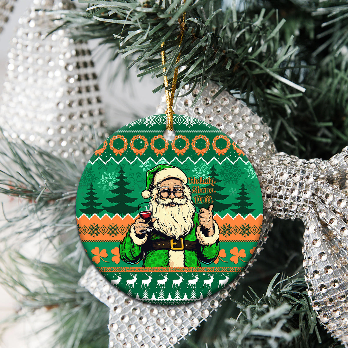 Personalised Ireland Christmas Ceramic Ornament Irish Santa Claus Nollaig Shona Duit - Wonder Print Shop