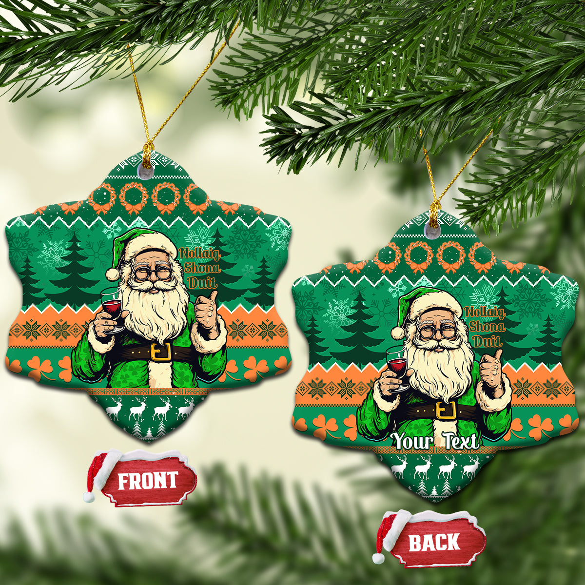 Personalised Ireland Christmas Ceramic Ornament Irish Santa Claus Nollaig Shona Duit - Wonder Print Shop