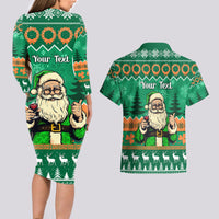 Personalised Ireland Christmas Couples Matching Long Sleeve Bodycon Dress and Hawaiian Shirt Irish Santa Claus Nollaig Shona Duit - Wonder Print Shop