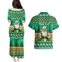 Personalised Ireland Christmas Couples Matching Puletasi Dress and Hawaiian Shirt Irish Santa Claus Nollaig Shona Duit - Wonder Print Shop
