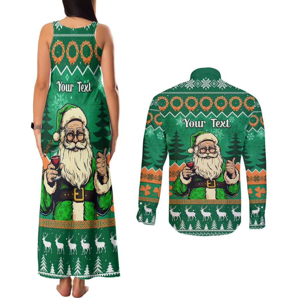Personalised Ireland Christmas Couples Matching Tank Maxi Dress and Long Sleeve Button Shirt Irish Santa Claus Nollaig Shona Duit - Wonder Print Shop