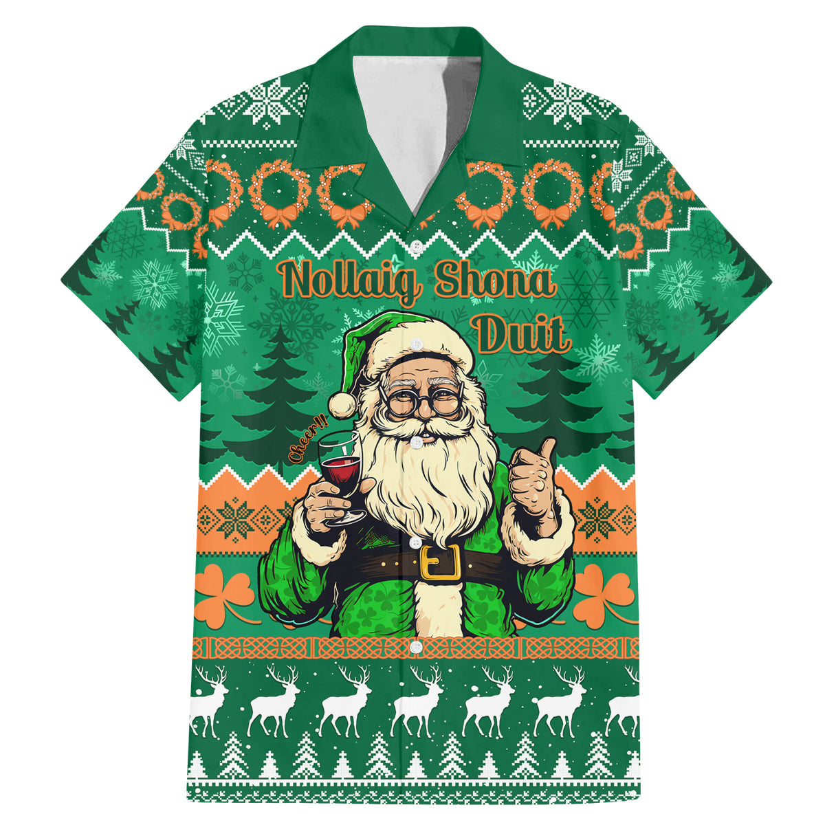 Personalised Ireland Christmas Family Matching Mermaid Dress and Hawaiian Shirt Irish Santa Claus Nollaig Shona Duit - Wonder Print Shop