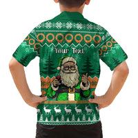 Personalised Ireland Christmas Family Matching Off Shoulder Long Sleeve Dress and Hawaiian Shirt Irish Santa Claus Nollaig Shona Duit - Wonder Print Shop