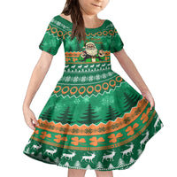 Personalised Ireland Christmas Family Matching Off Shoulder Long Sleeve Dress and Hawaiian Shirt Irish Santa Claus Nollaig Shona Duit - Wonder Print Shop