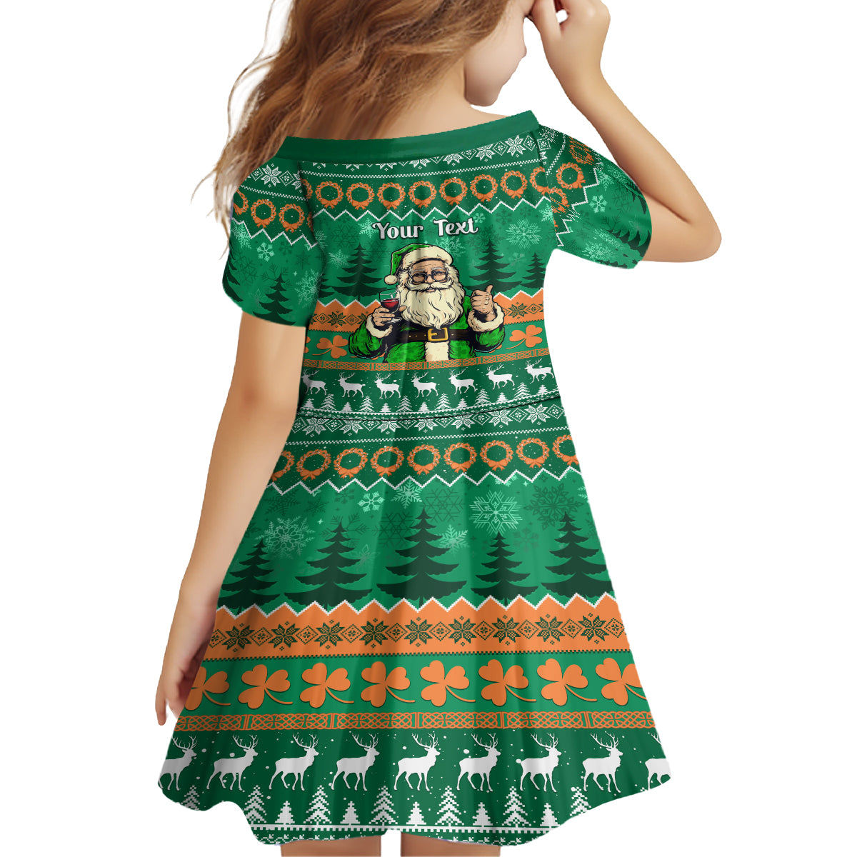Personalised Ireland Christmas Family Matching Off Shoulder Long Sleeve Dress and Hawaiian Shirt Irish Santa Claus Nollaig Shona Duit - Wonder Print Shop