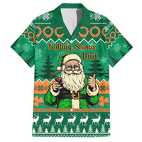 Personalised Ireland Christmas Family Matching Off Shoulder Long Sleeve Dress and Hawaiian Shirt Irish Santa Claus Nollaig Shona Duit - Wonder Print Shop