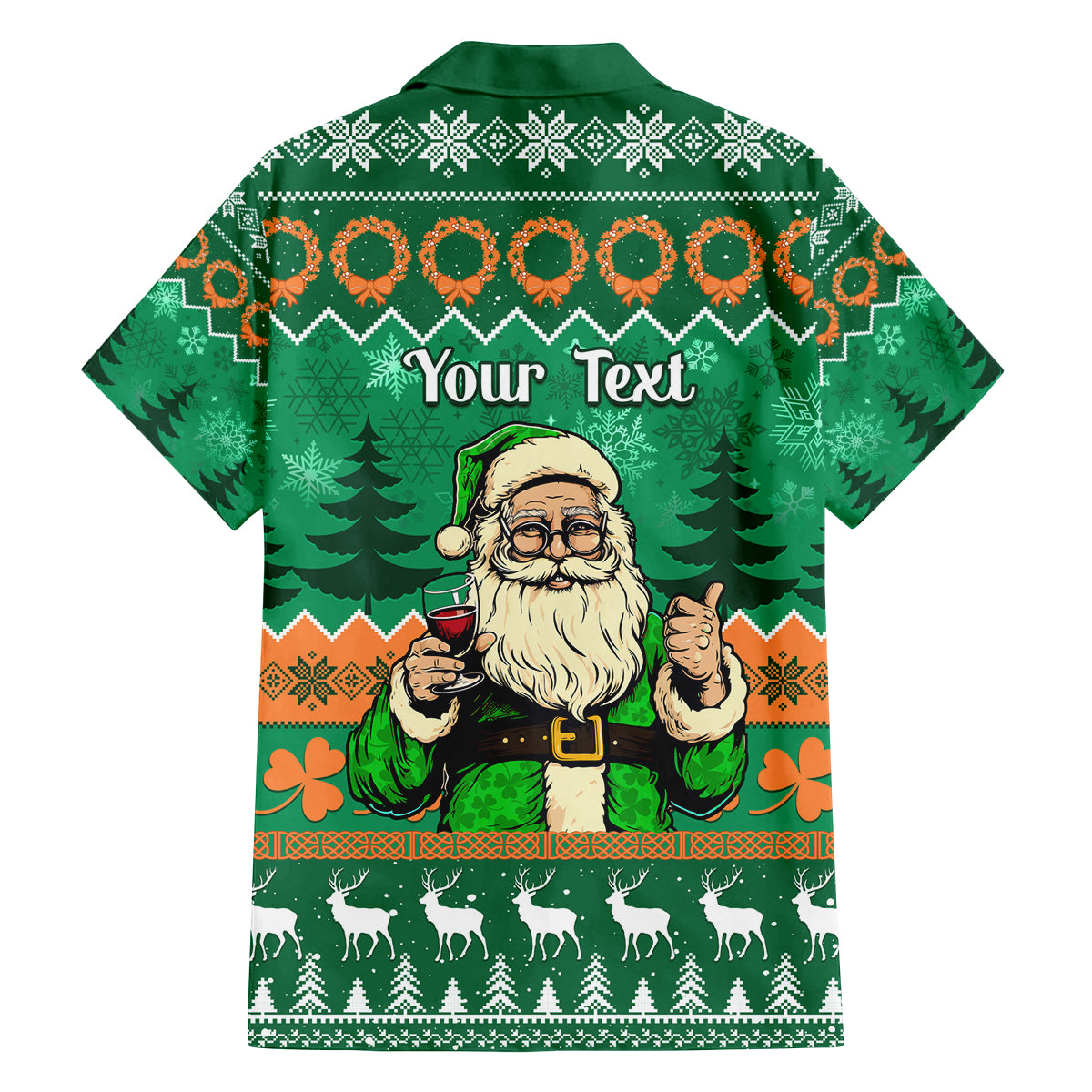 Personalised Ireland Christmas Family Matching Off Shoulder Long Sleeve Dress and Hawaiian Shirt Irish Santa Claus Nollaig Shona Duit - Wonder Print Shop