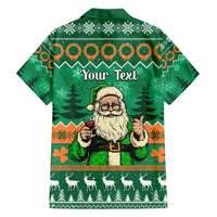 Personalised Ireland Christmas Family Matching Off Shoulder Long Sleeve Dress and Hawaiian Shirt Irish Santa Claus Nollaig Shona Duit - Wonder Print Shop