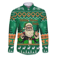 Personalised Ireland Christmas Family Matching Off Shoulder Long Sleeve Dress and Hawaiian Shirt Irish Santa Claus Nollaig Shona Duit - Wonder Print Shop
