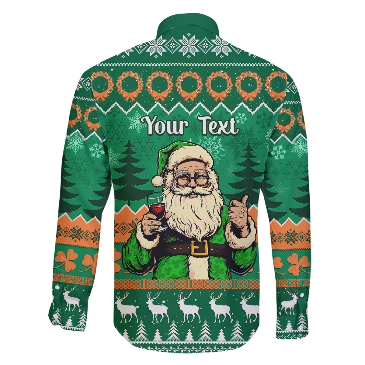 Personalised Ireland Christmas Family Matching Off Shoulder Long Sleeve Dress and Hawaiian Shirt Irish Santa Claus Nollaig Shona Duit - Wonder Print Shop