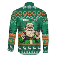 Personalised Ireland Christmas Family Matching Off Shoulder Long Sleeve Dress and Hawaiian Shirt Irish Santa Claus Nollaig Shona Duit - Wonder Print Shop