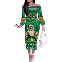 Personalised Ireland Christmas Family Matching Off Shoulder Long Sleeve Dress and Hawaiian Shirt Irish Santa Claus Nollaig Shona Duit - Wonder Print Shop
