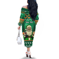 Personalised Ireland Christmas Family Matching Off Shoulder Long Sleeve Dress and Hawaiian Shirt Irish Santa Claus Nollaig Shona Duit - Wonder Print Shop