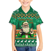 Personalised Ireland Christmas Family Matching Off Shoulder Long Sleeve Dress and Hawaiian Shirt Irish Santa Claus Nollaig Shona Duit - Wonder Print Shop