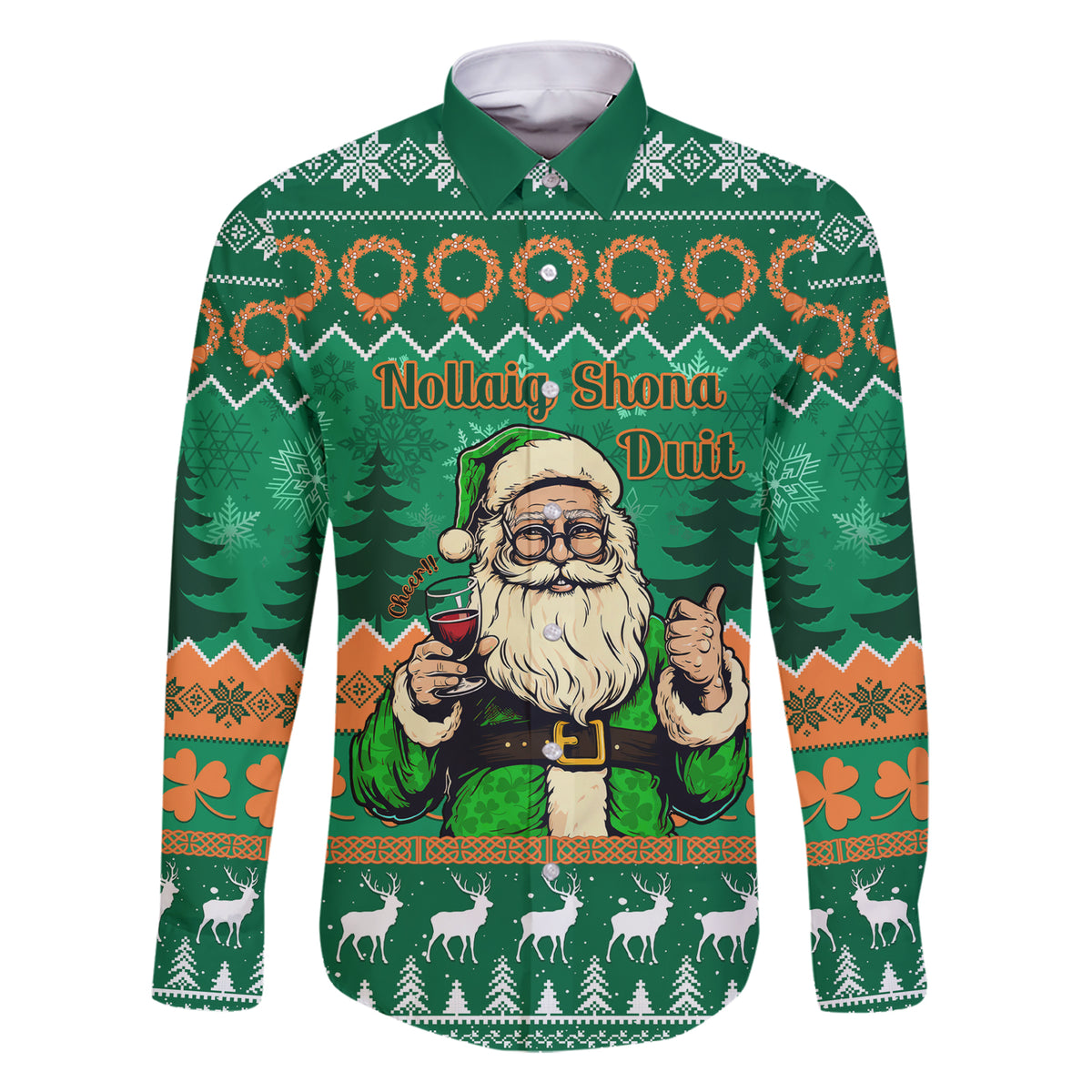 Personalised Ireland Christmas Family Matching Short Sleeve Bodycon Dress and Hawaiian Shirt Irish Santa Claus Nollaig Shona Duit - Wonder Print Shop