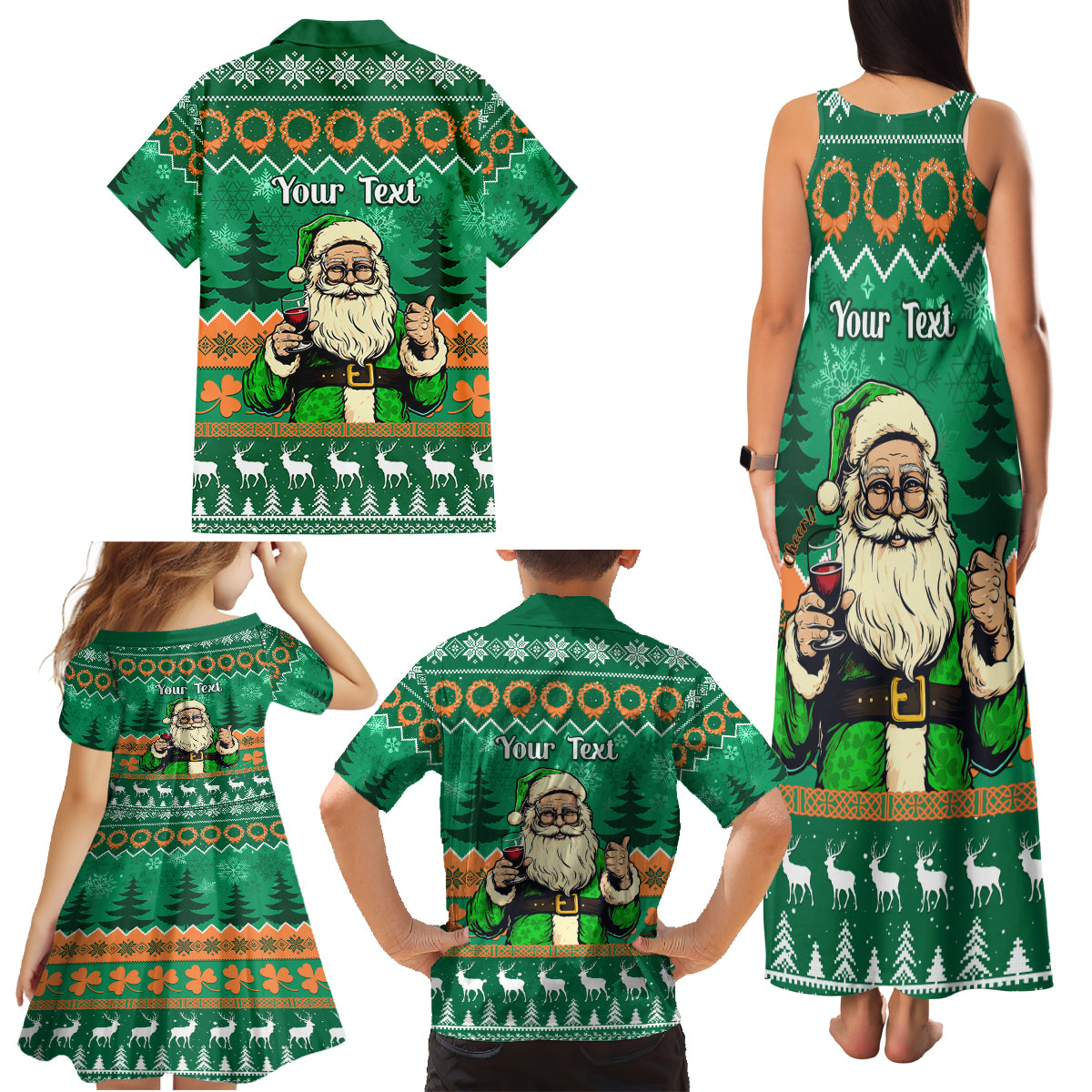 Personalised Ireland Christmas Family Matching Tank Maxi Dress and Hawaiian Shirt Irish Santa Claus Nollaig Shona Duit - Wonder Print Shop