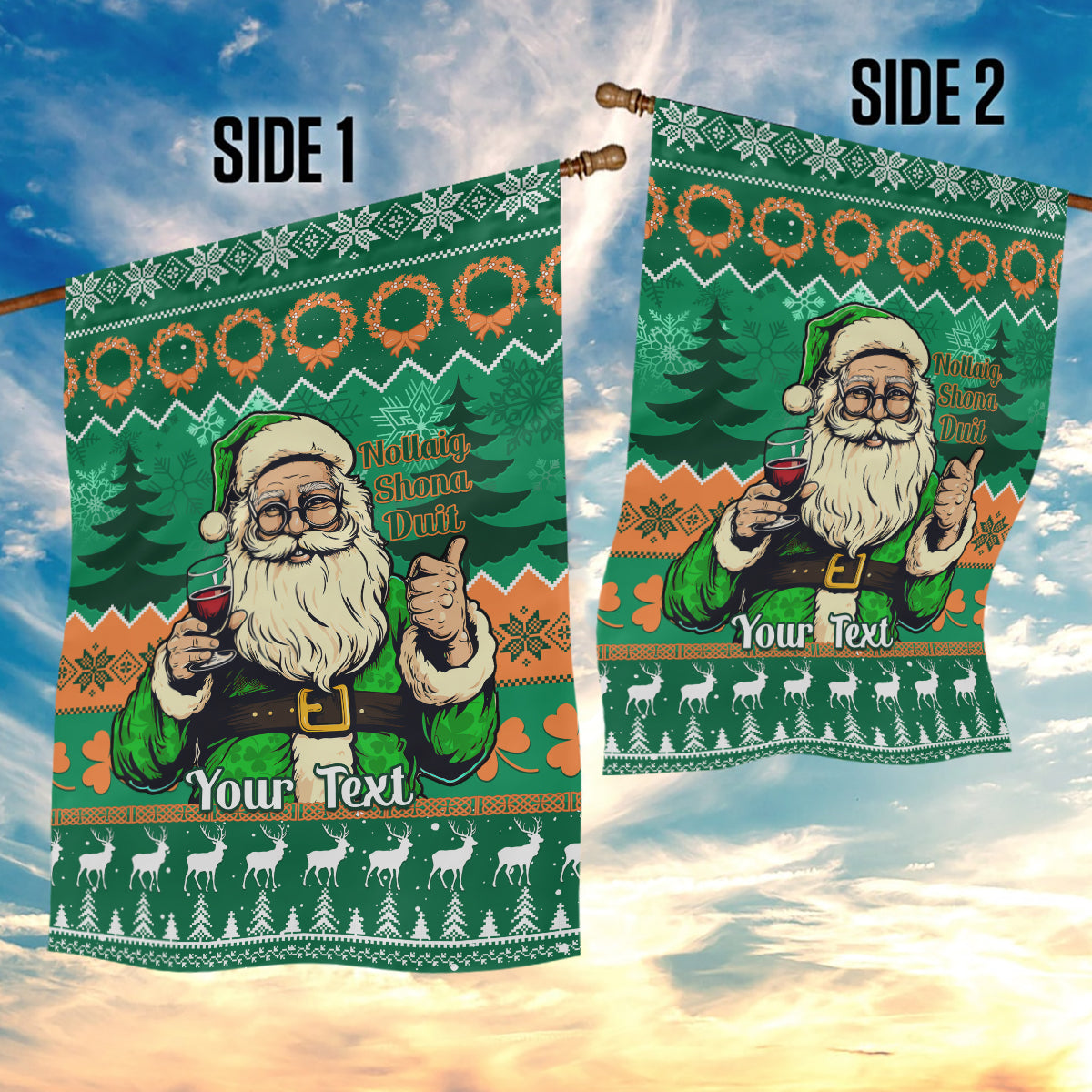 Personalised Ireland Christmas Garden Flag Irish Santa Claus Nollaig Shona Duit - Wonder Print Shop