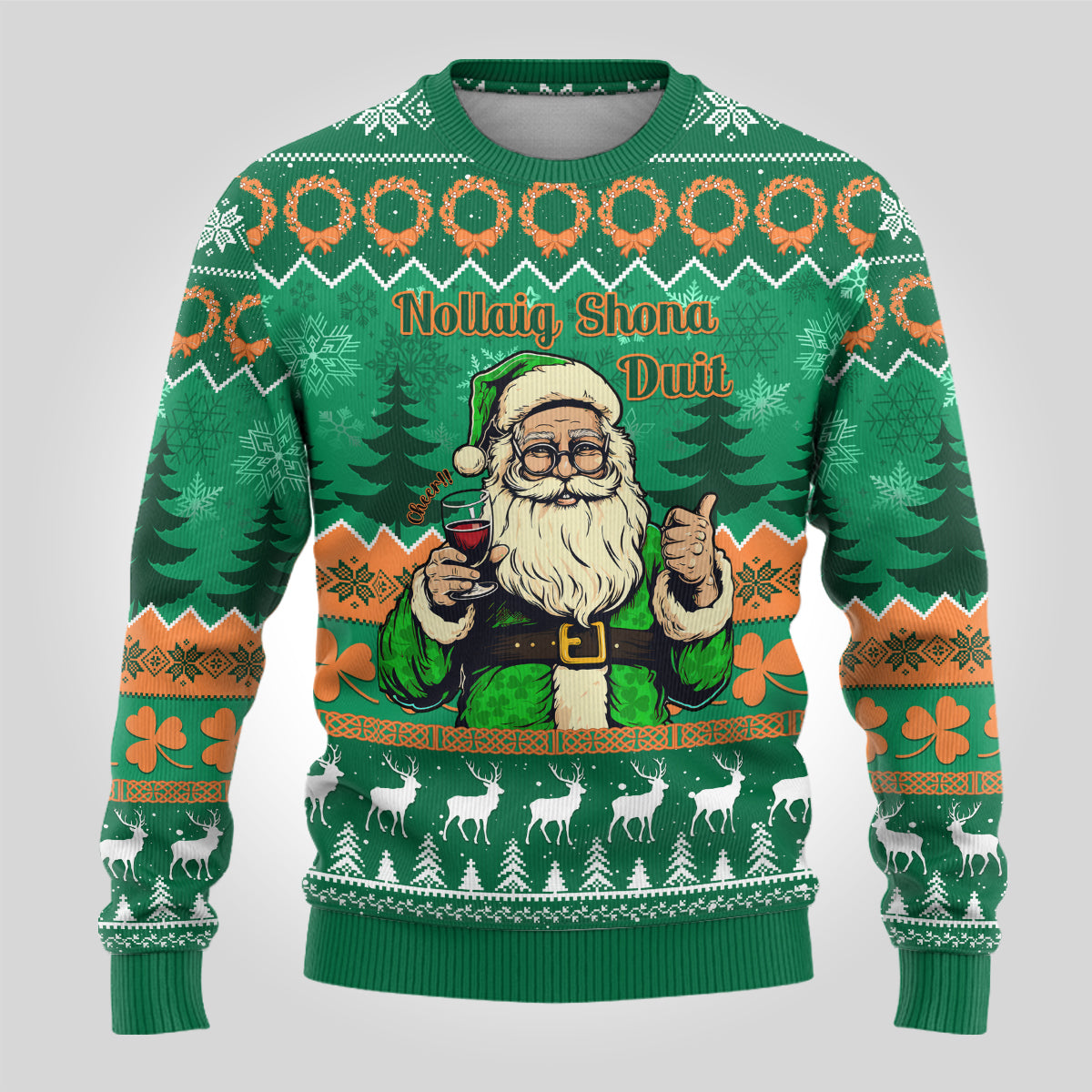 Personalised Ireland Christmas Ugly Christmas Sweater Irish Santa Claus Nollaig Shona Duit - Wonder Print Shop
