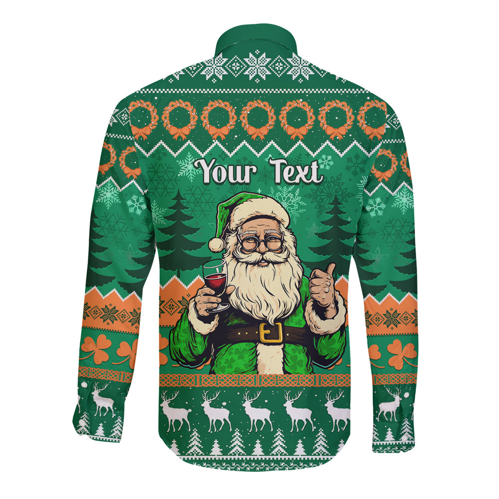 Personalised Ireland Christmas Long Sleeve Button Shirt Irish Santa Claus Nollaig Shona Duit - Wonder Print Shop