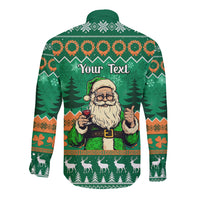 Personalised Ireland Christmas Long Sleeve Button Shirt Irish Santa Claus Nollaig Shona Duit - Wonder Print Shop