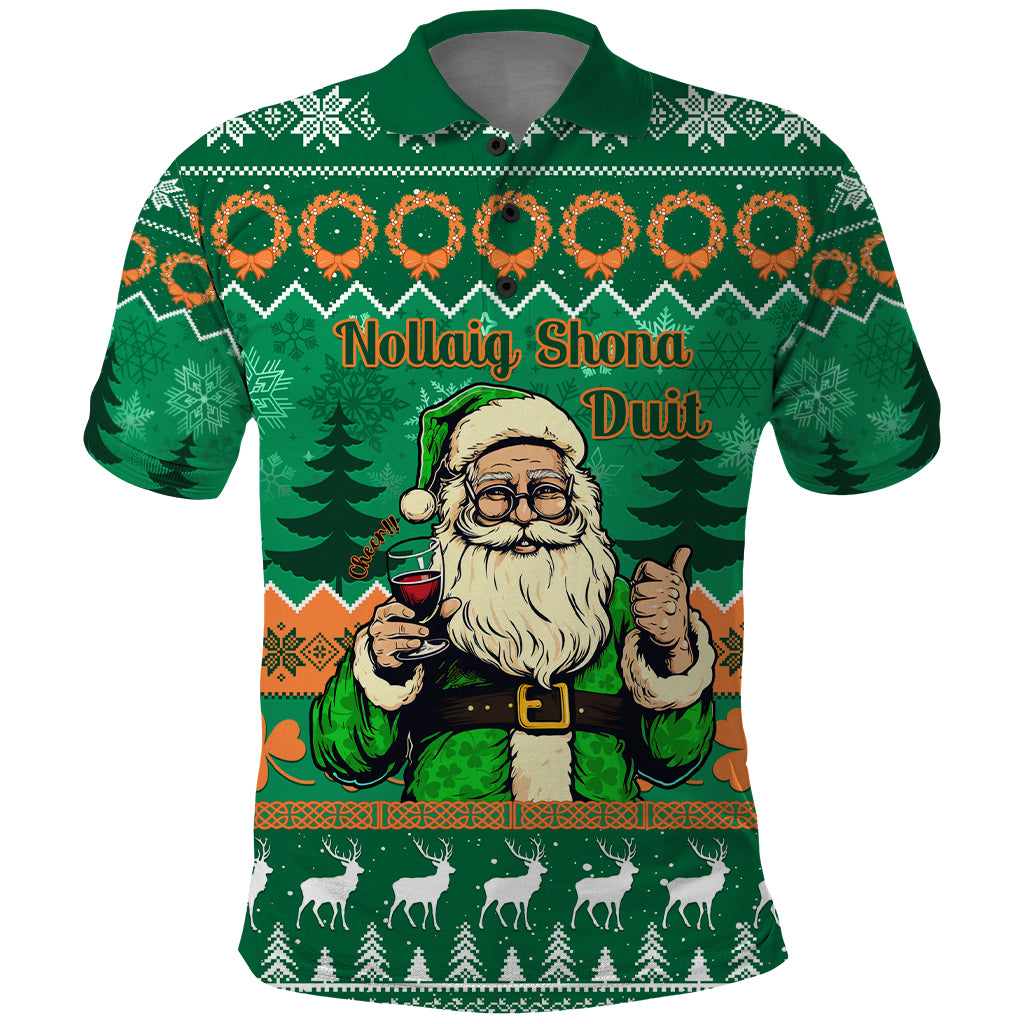 Personalised Ireland Christmas Polo Shirt Irish Santa Claus Nollaig Shona Duit - Wonder Print Shop