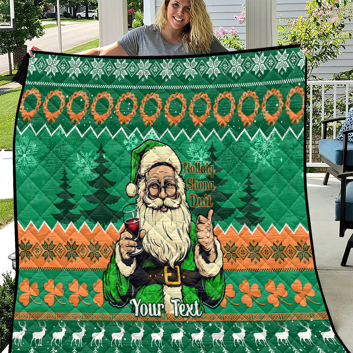 Personalised Ireland Christmas Quilt Irish Santa Claus Nollaig Shona Duit - Wonder Print Shop