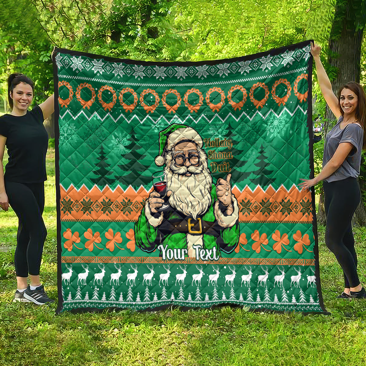 Personalised Ireland Christmas Quilt Irish Santa Claus Nollaig Shona Duit - Wonder Print Shop