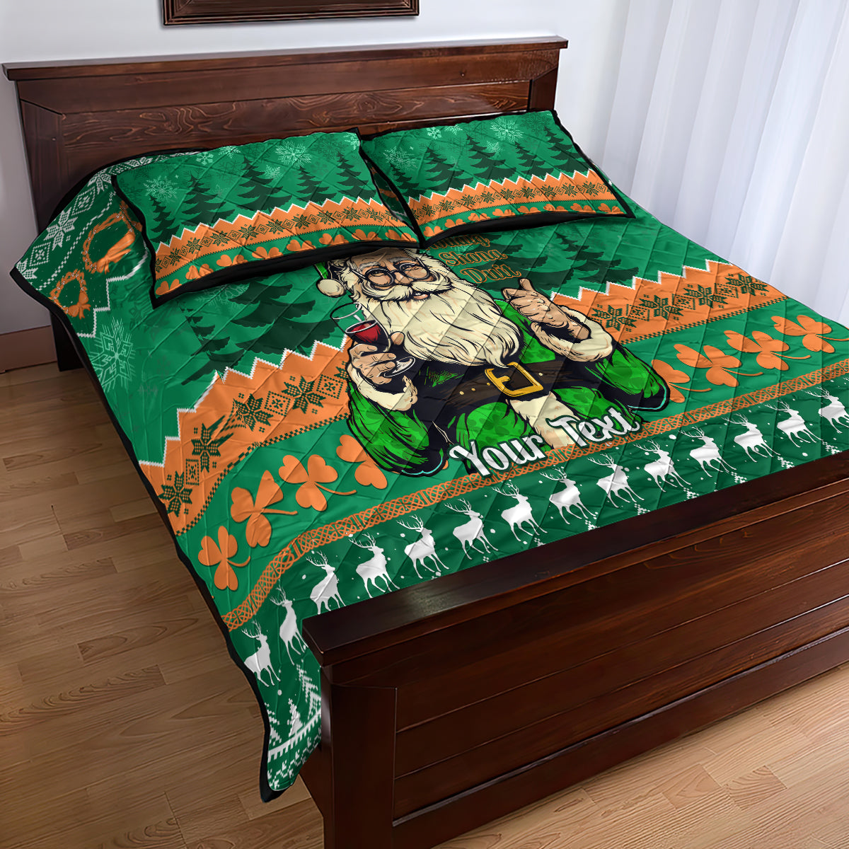 Personalised Ireland Christmas Quilt Bed Set Irish Santa Claus Nollaig Shona Duit - Wonder Print Shop