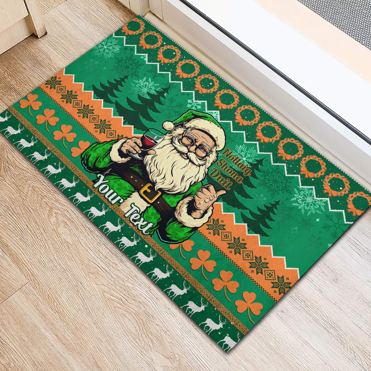 Personalised Ireland Christmas Rubber Doormat Irish Santa Claus Nollaig Shona Duit - Wonder Print Shop