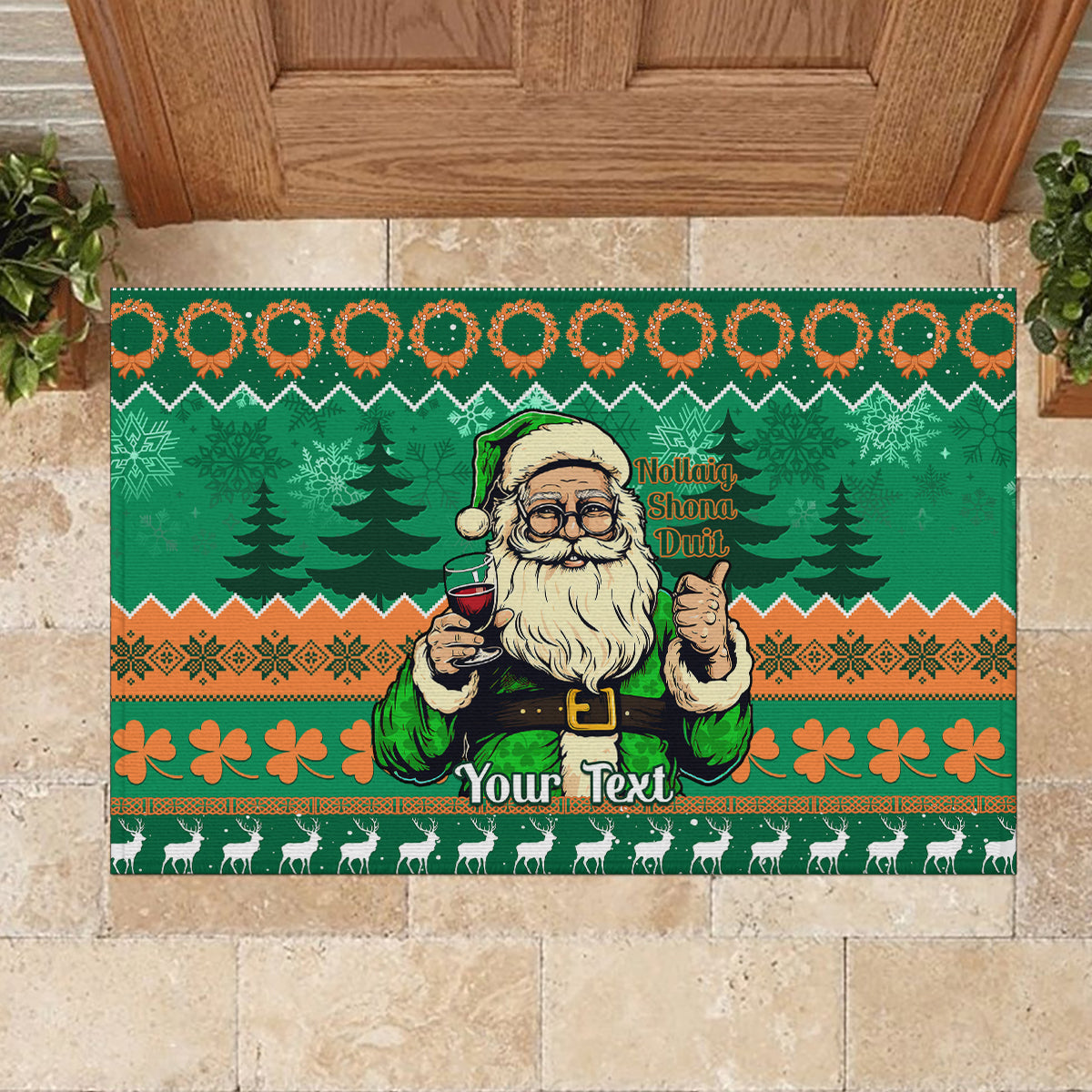 Personalised Ireland Christmas Rubber Doormat Irish Santa Claus Nollaig Shona Duit - Wonder Print Shop