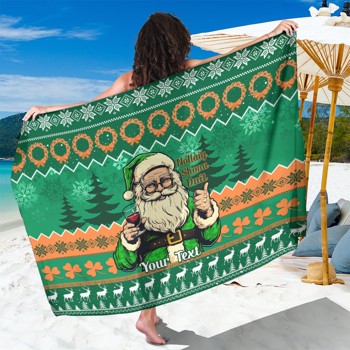 Personalised Ireland Christmas Sarong Irish Santa Claus Nollaig Shona Duit - Wonder Print Shop