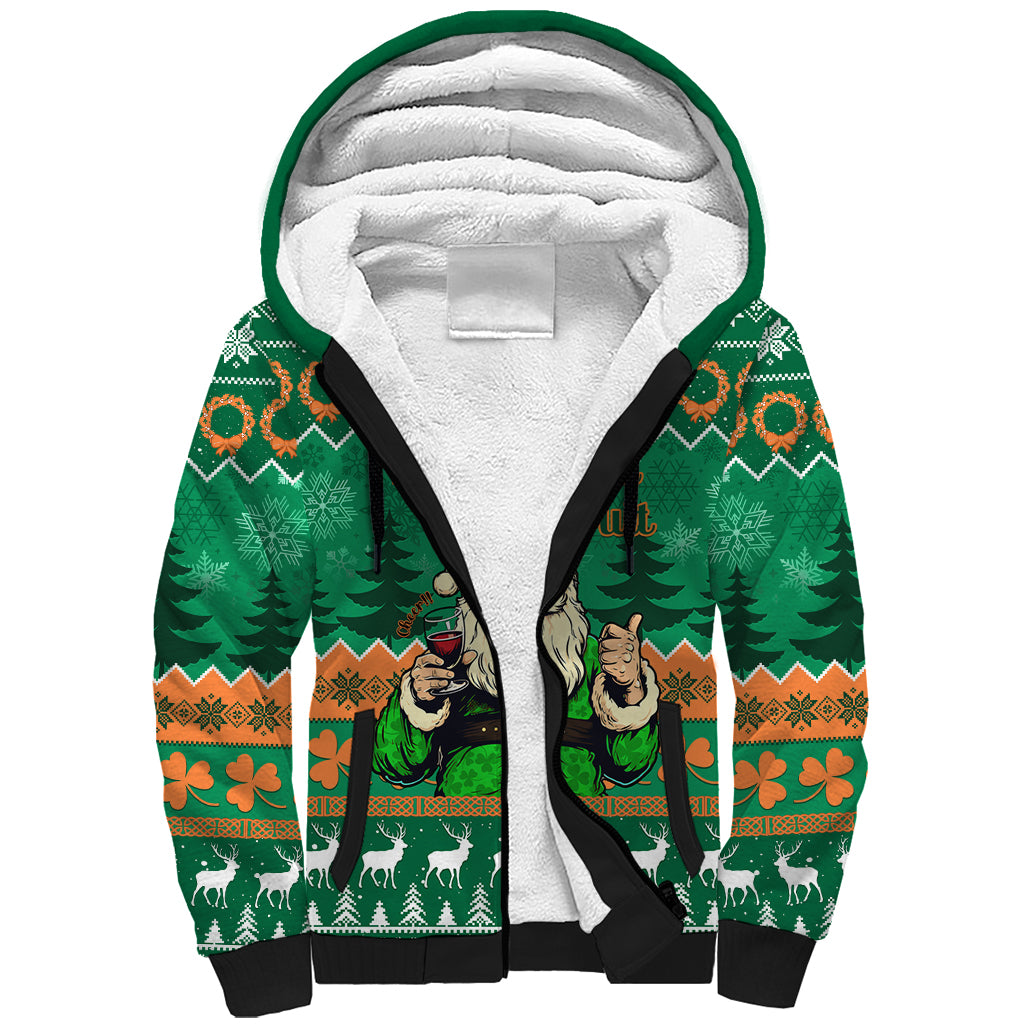 Personalised Ireland Christmas Sherpa Hoodie Irish Santa Claus Nollaig Shona Duit - Wonder Print Shop