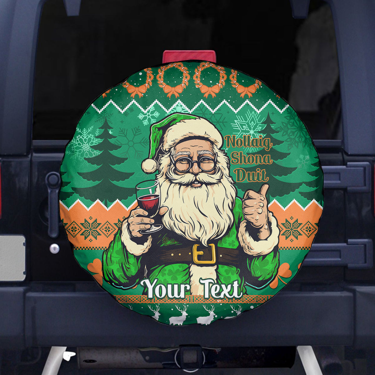 Personalised Ireland Christmas Spare Tire Cover Irish Santa Claus Nollaig Shona Duit - Wonder Print Shop