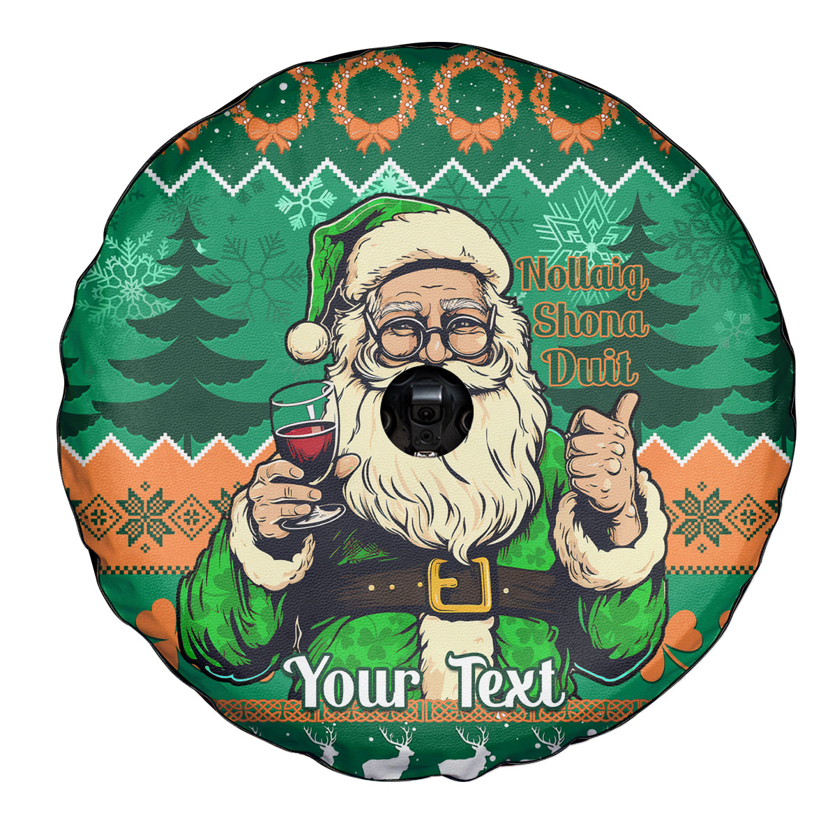 Personalised Ireland Christmas Spare Tire Cover Irish Santa Claus Nollaig Shona Duit - Wonder Print Shop