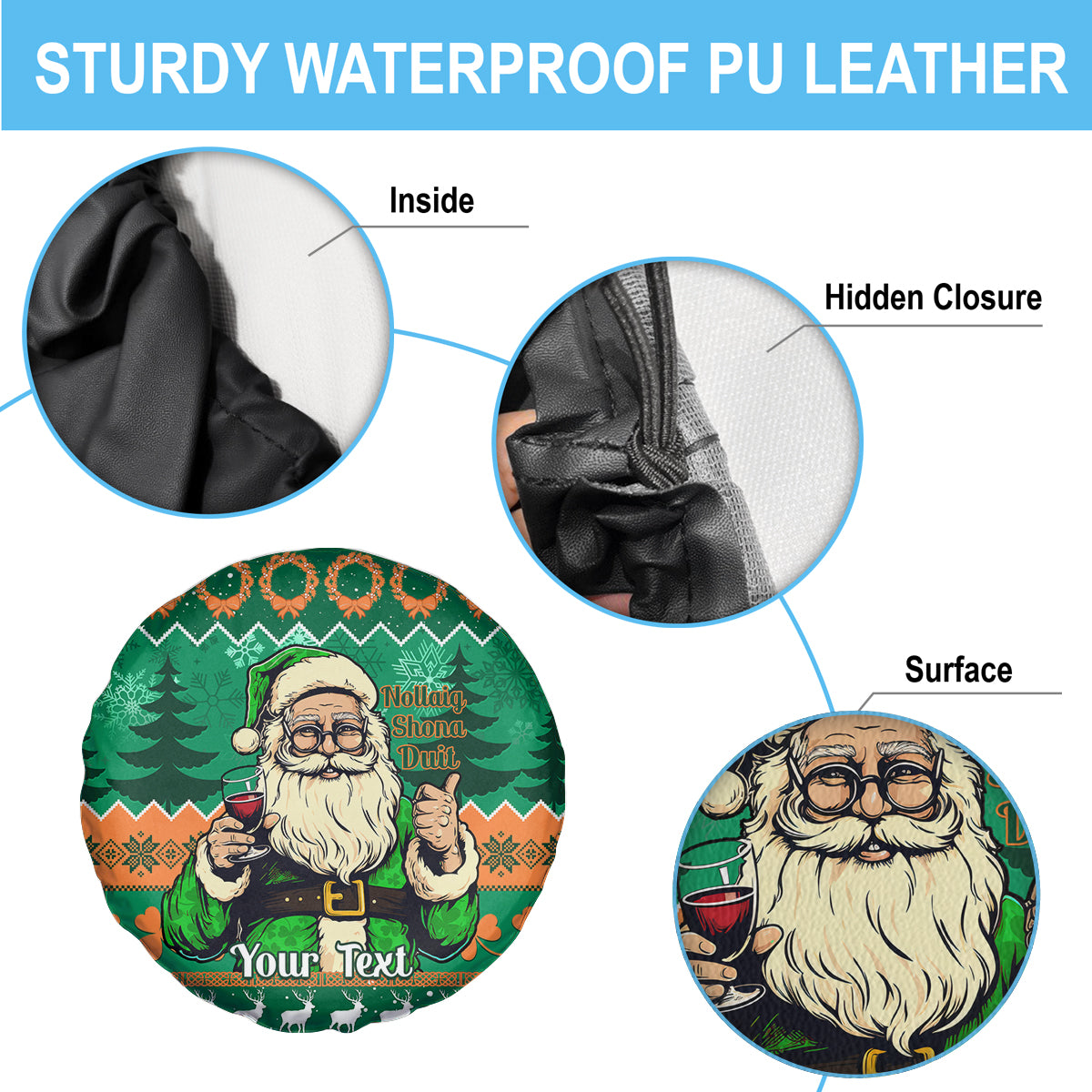 Personalised Ireland Christmas Spare Tire Cover Irish Santa Claus Nollaig Shona Duit - Wonder Print Shop