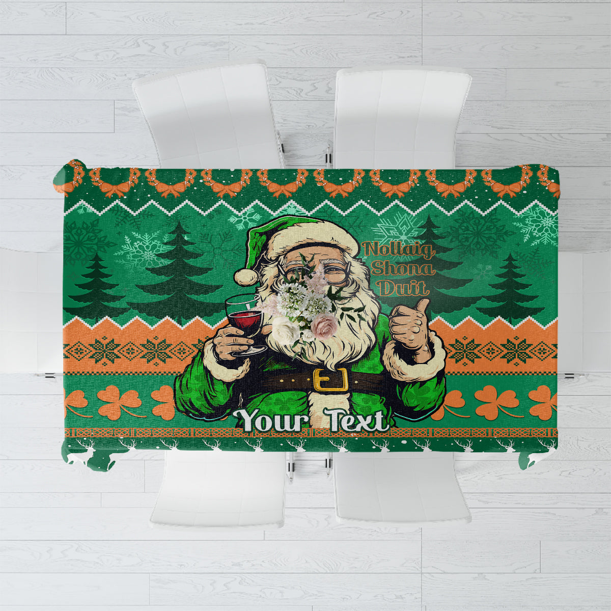 Personalised Ireland Christmas Tablecloth Irish Santa Claus Nollaig Shona Duit - Wonder Print Shop