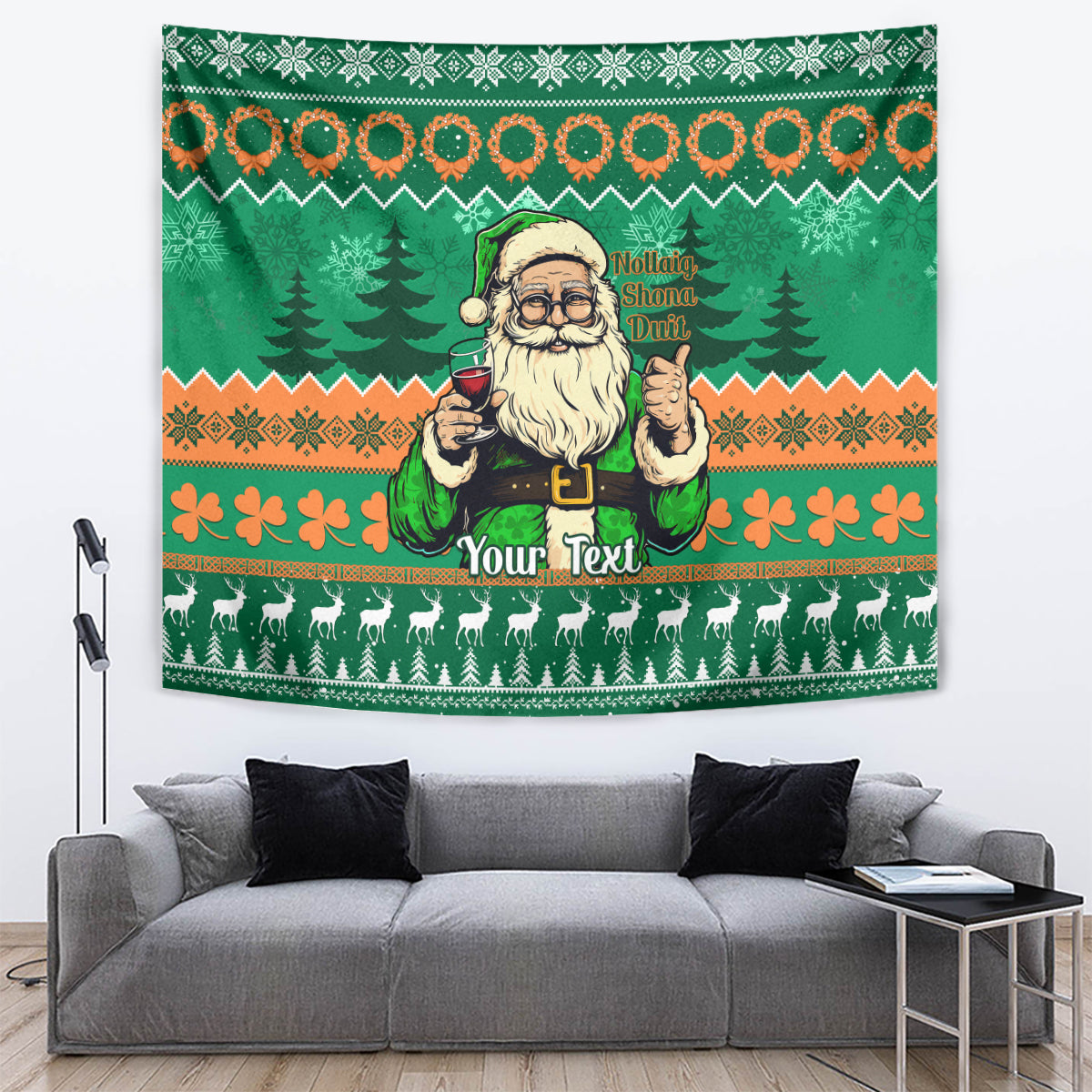 Personalised Ireland Christmas Tapestry Irish Santa Claus Nollaig Shona Duit - Wonder Print Shop